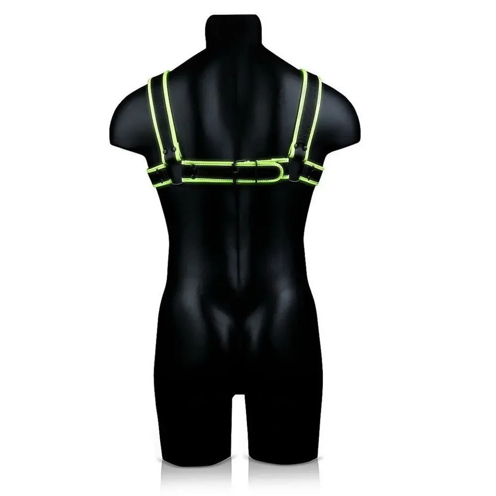 🦋B2G1🦋OUCH! Glow In The Dark NEON GREEN Bonded Leather Chest Bulldog Harness S/M